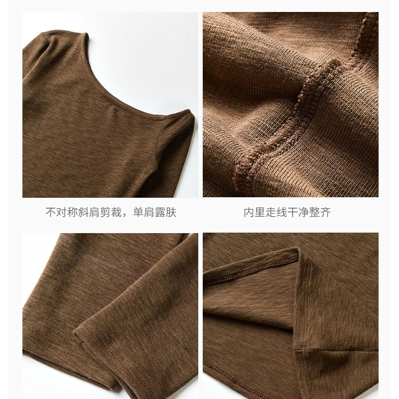 长袖圆领落肩袖性感风韩系风T恤单肩针织宽松修身