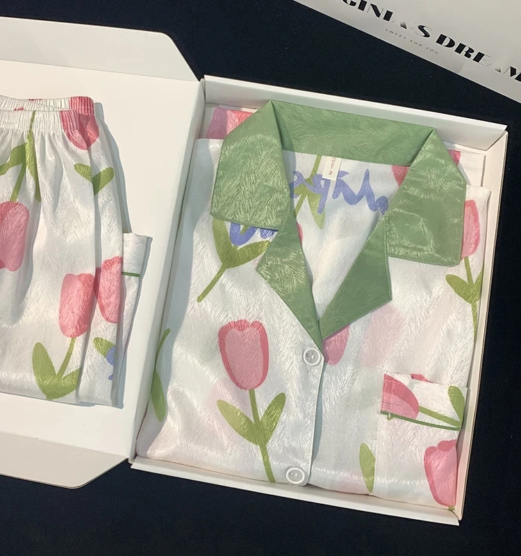 新款睡衣女夏天冰丝短袖薄款夏季高级感网红风甜美开衫家居服套装