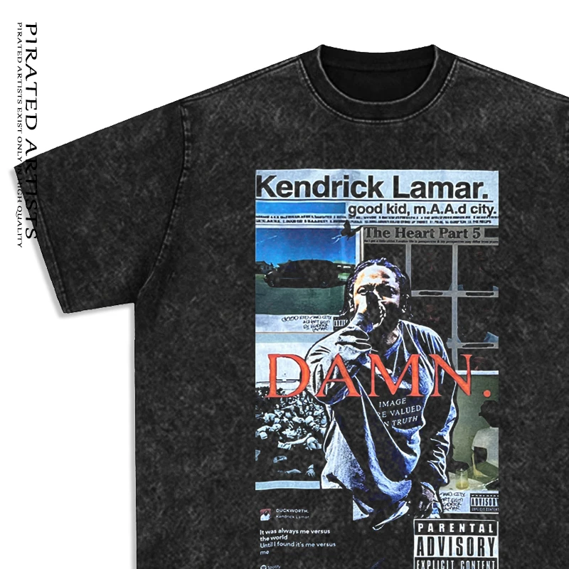 盗版艺术家 美式复古vintage水洗做旧短袖T恤230g嘻哈说唱高街tee