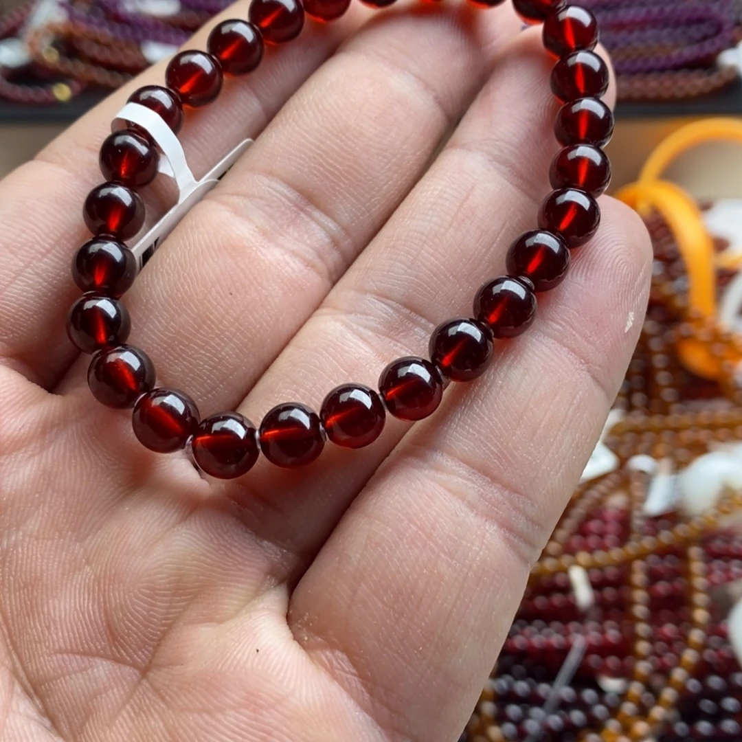 未镶嵌手链石榴石6.8mm毕业级血 珀红
