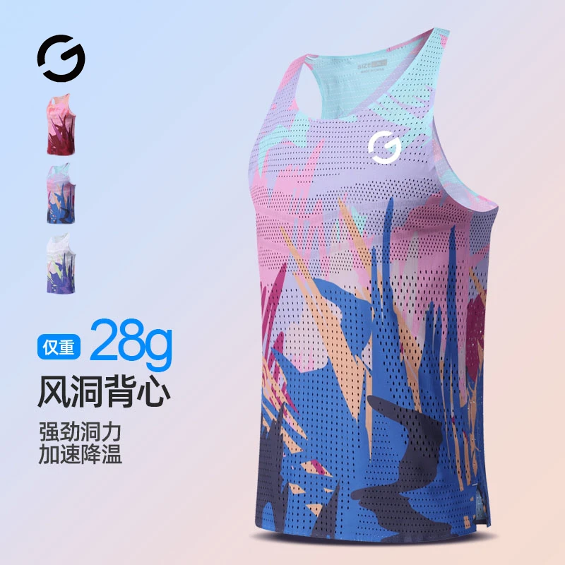 新款跑步背心男女款夏季网眼风洞速干T恤专业马拉松运动竞速上衣