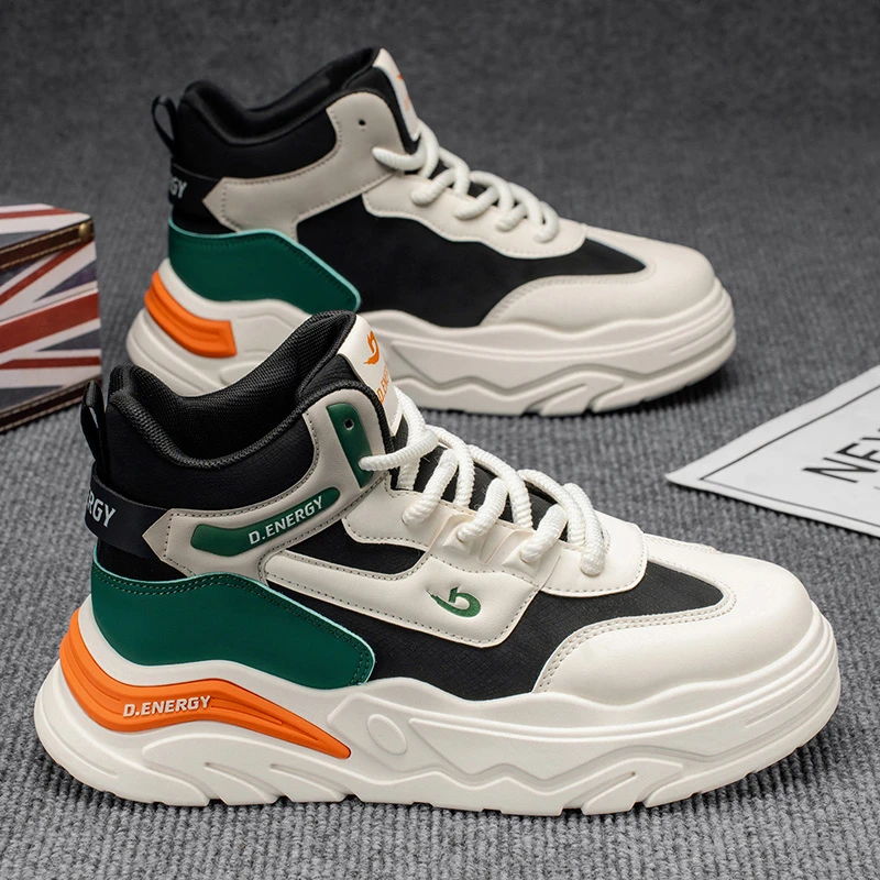 男鞋2025秋冬新款休闲高帮鞋厚底增高运动鞋男士皮面防水马丁靴男