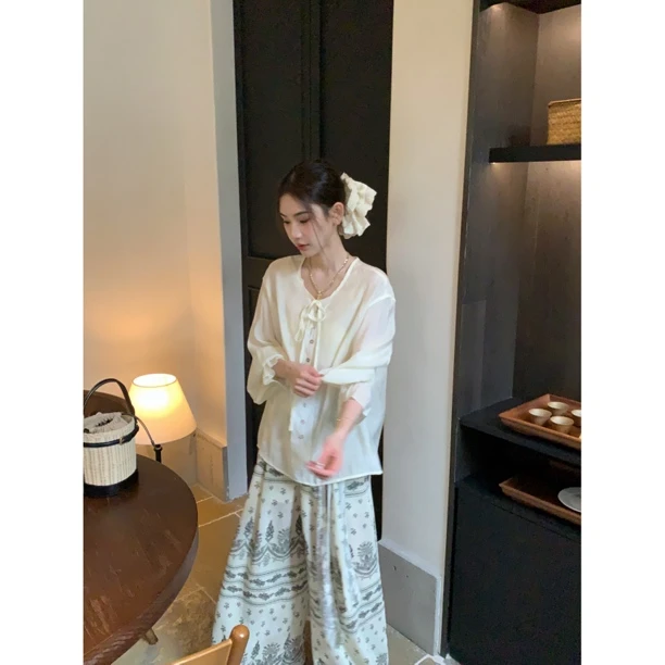 【赵小小&清雅诗篇】28179 法式长袖衬衫防晒罩衫宽松慵懒风上衣