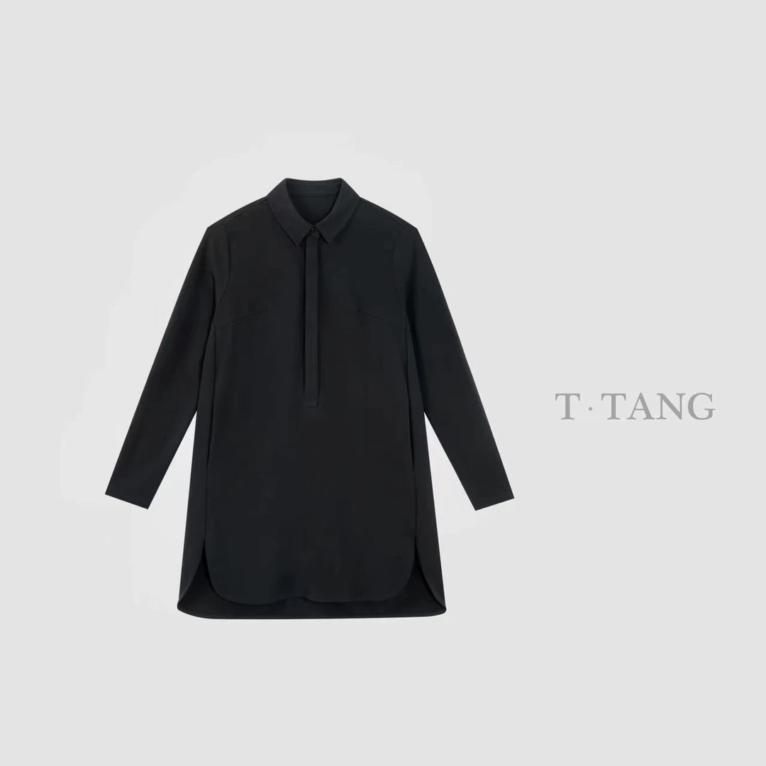 秋季300g丝光棉时尚百搭简约休闲中长款衬衫连衣裙【6122】TJ