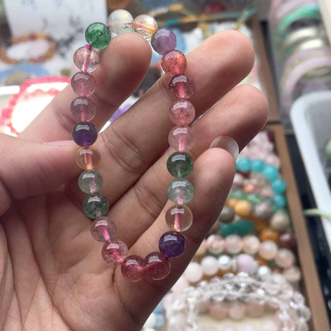 银S925镶嵌烟晶手链草莓晶多宝