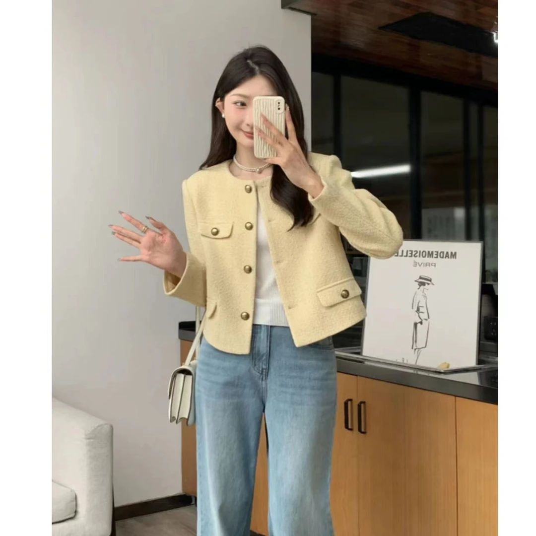 黄色短款小香风外套女2025年春季新款气质高级感宽松百搭上衣夹克