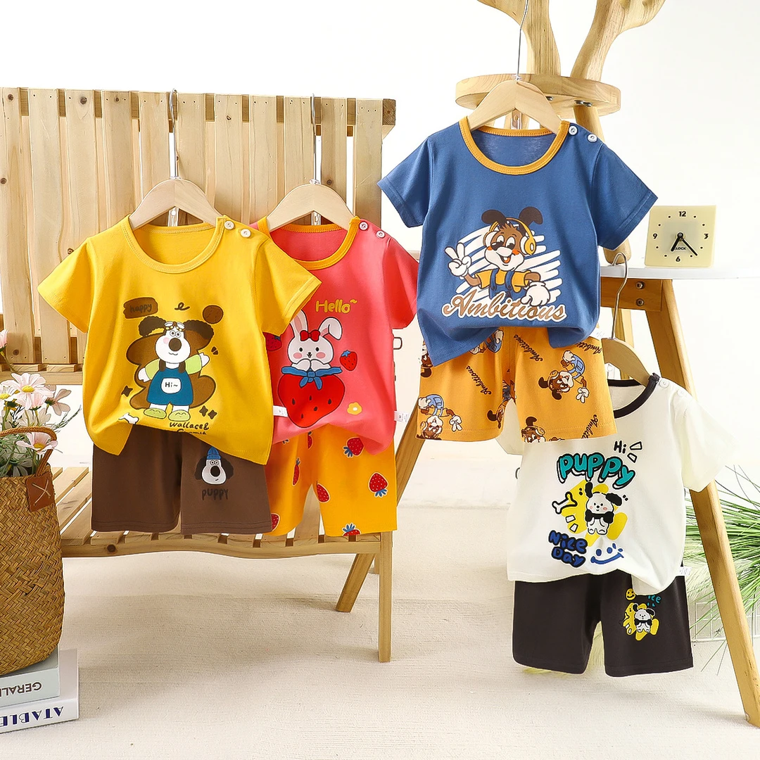 儿童短袖套装夏季纯棉男童衣服薄款新款女童t恤夏装宝宝童装