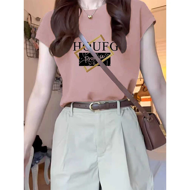 小众设计感正肩飞飞袖圆领T恤女短袖时尚百搭洋气休闲上衣打底衫
