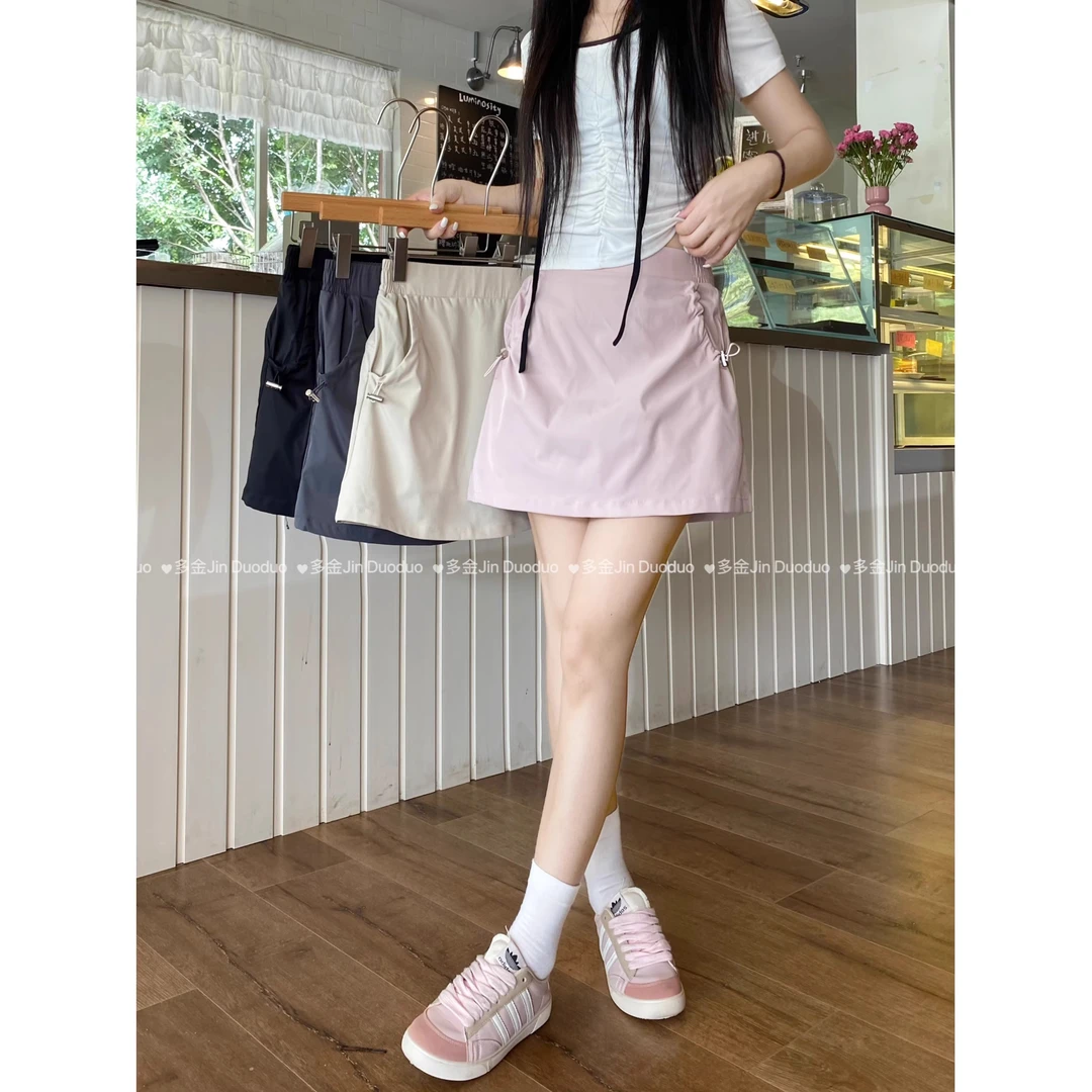 工装运动短裙女2025薄款高腰显瘦防走光A字半身裙小个子裙裤百褶