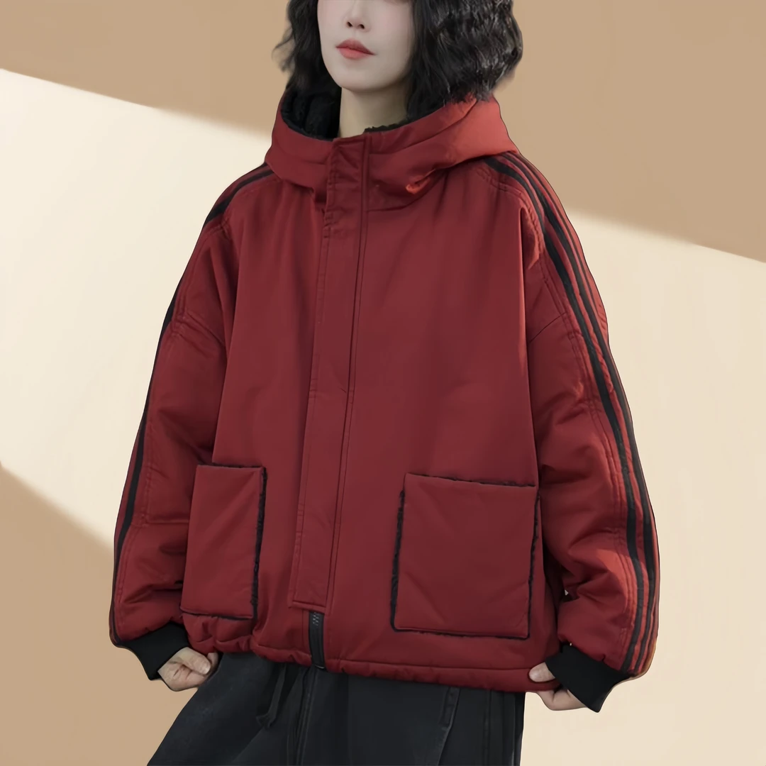 时尚百搭两面穿连帽棉服2024冬季新款休闲简约宽松显瘦棉衣外套女