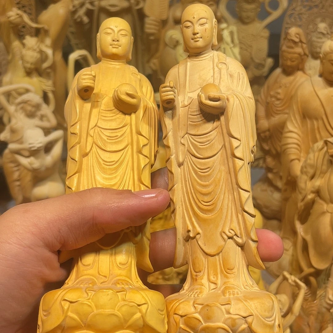 烟***黄杨木小瑕疵地藏王一对