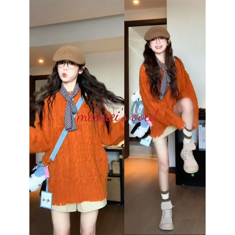 入秋一整套2025新款时尚慵懒针织毛衣百搭休闲短裤两件套