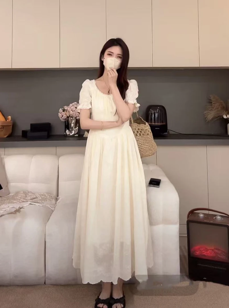 【公主裙】法式清纯蕾丝刺绣收腰显瘦连衣裙39988 裙长120