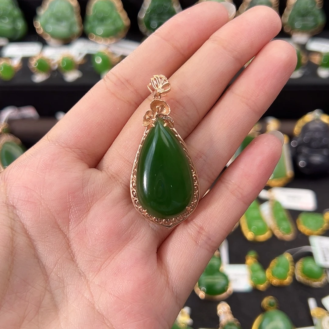 和田玉18K金镶嵌吊坠(不含链)