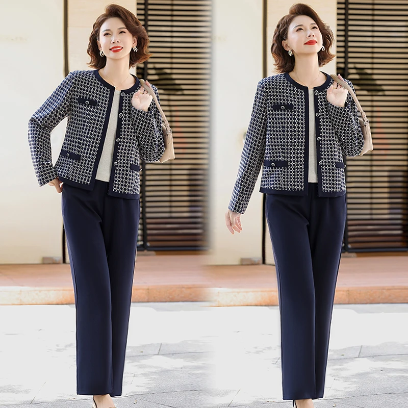 妈妈装春秋新款时尚套装洋气减龄外套中老年女装小香风上衣两件套