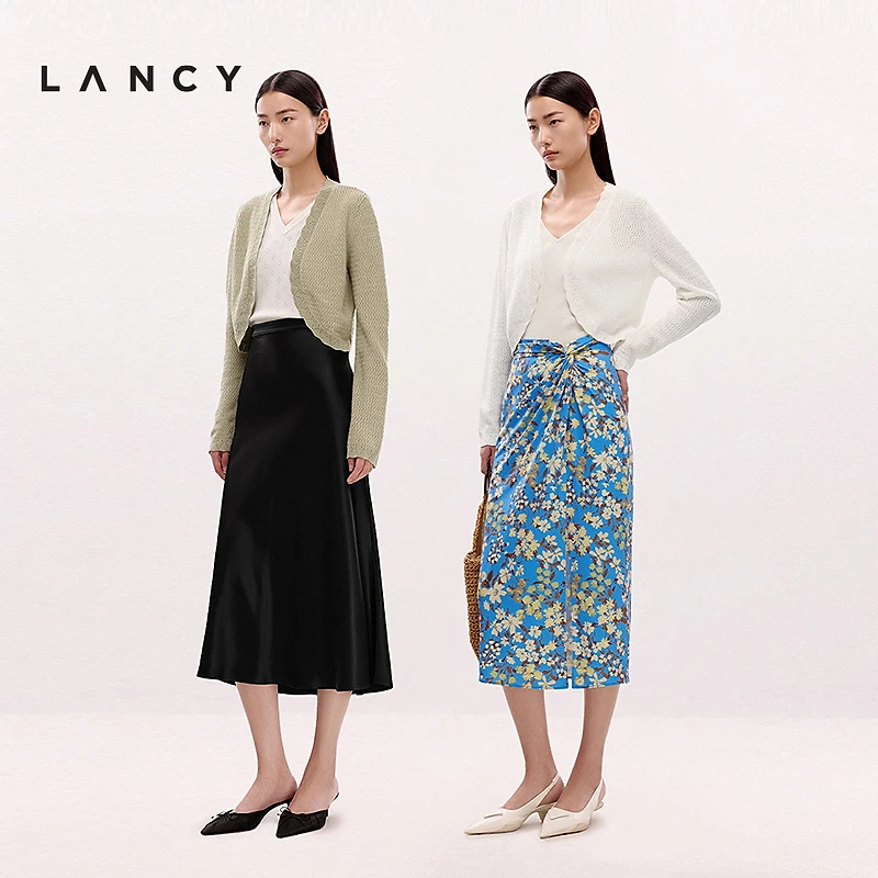LANCY/朗姿2025年夏新款高级轻薄短款针织开衫女气质罩衫针织外搭