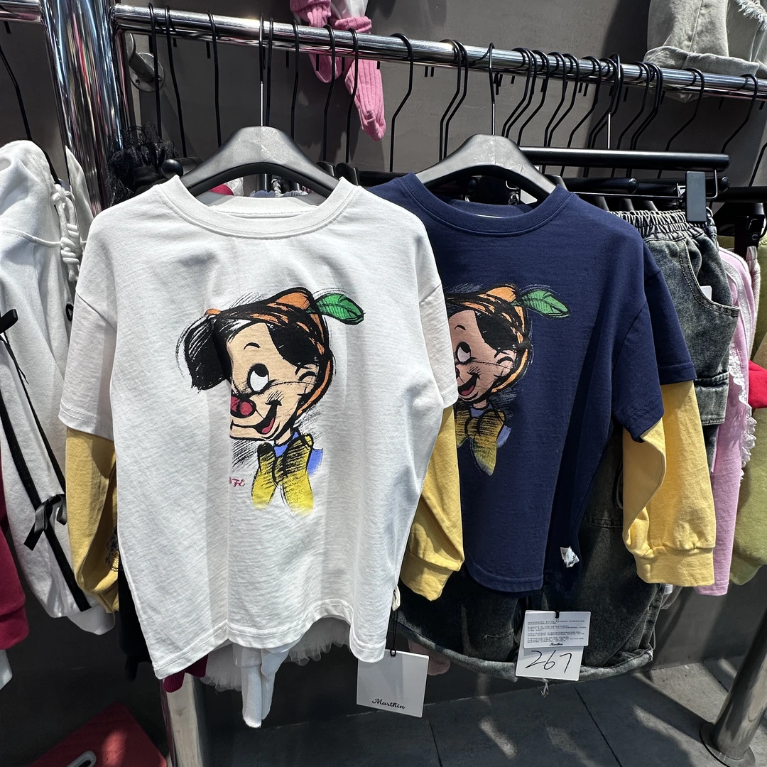 若大王时尚百搭童装卡通小孩假两件T恤 BD267