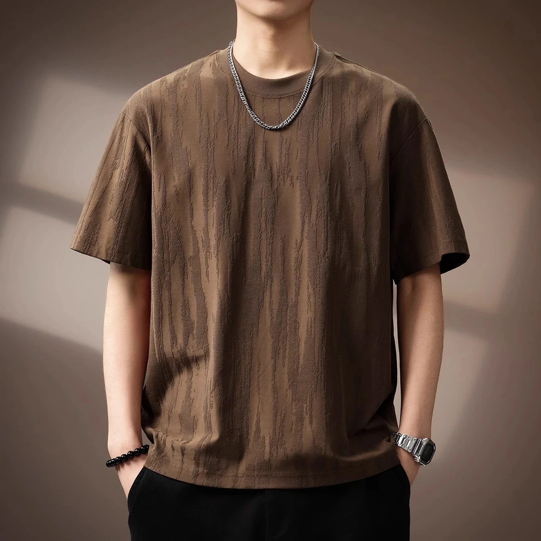 LEIGHZ/雷茨树皮肌理感短袖T恤男宽松夏季新款大码圆领休闲质感