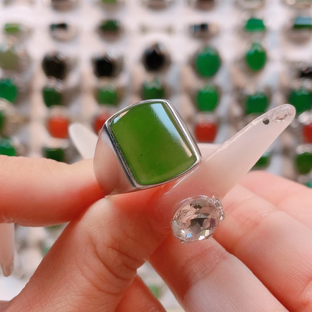 土***烤和田玉银S925镶嵌戒指