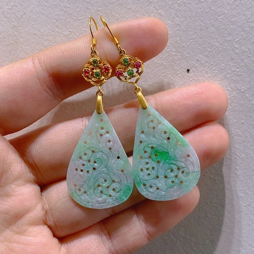 【闪购商品】银S925镀金镶嵌翡翠耳饰