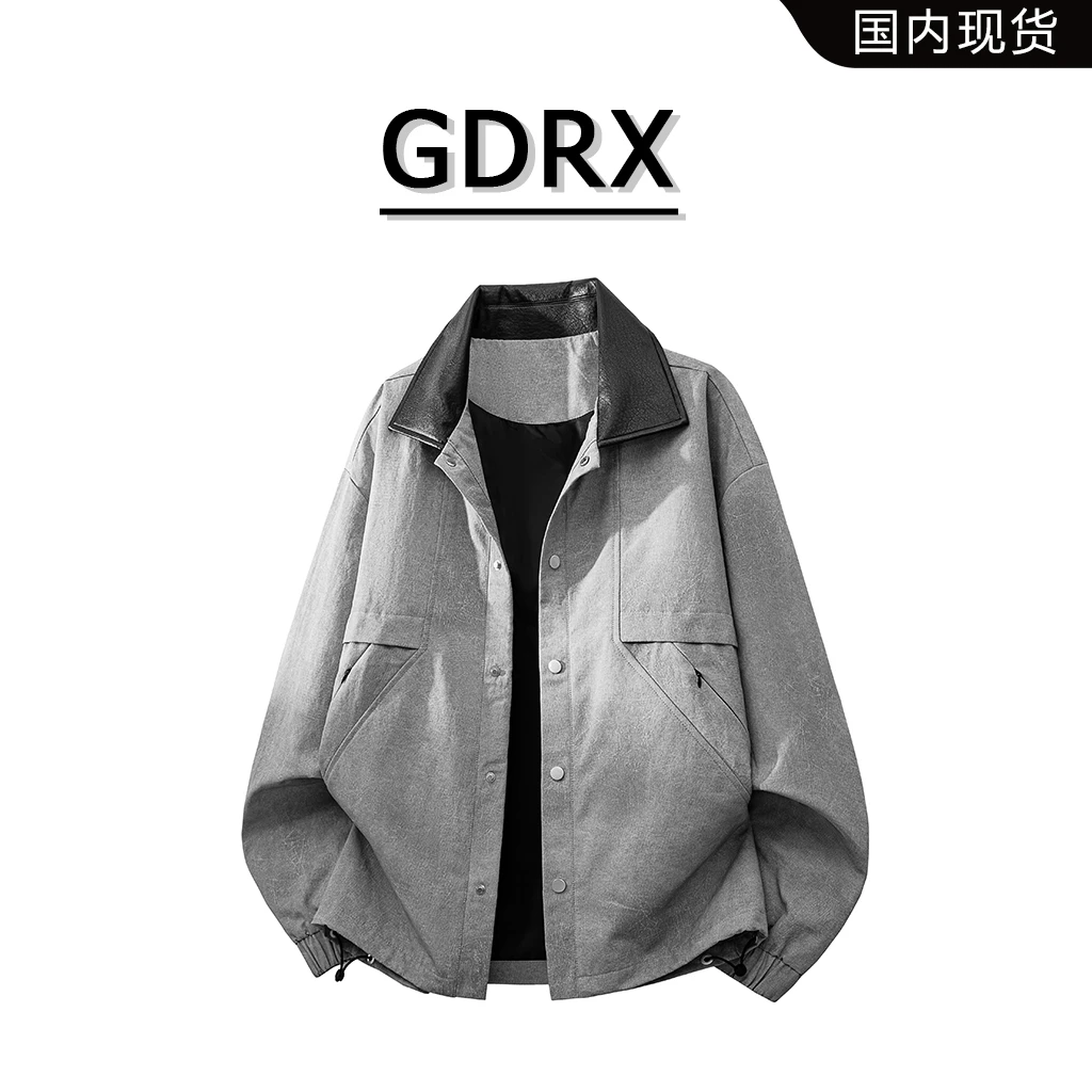 GDRX美式休闲翻领夹克男秋冬季新款大码宽松外套工装复古痞帅男装