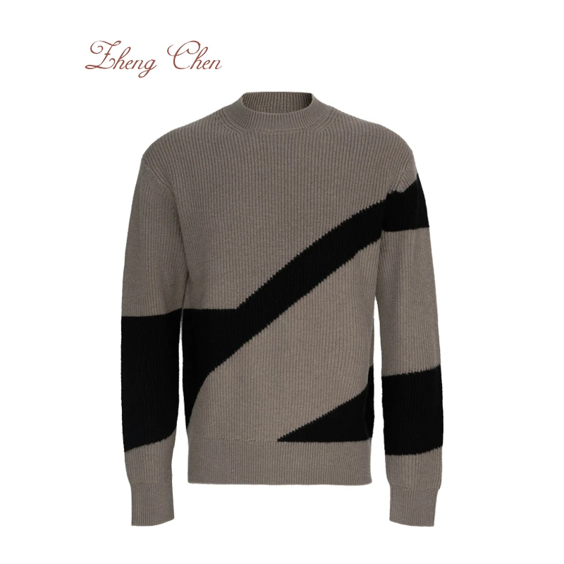 福利款100美利奴羊毛元宝针加厚撞色花型毛衣 Y-M96188