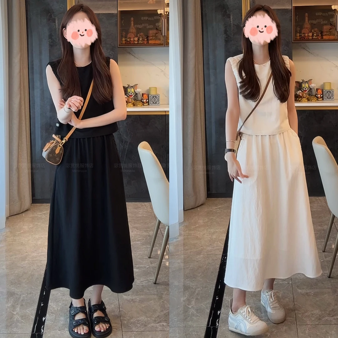 2025夏季新款纯欲慵懒风女装无袖花边上衣显瘦百搭半身裙气质套装