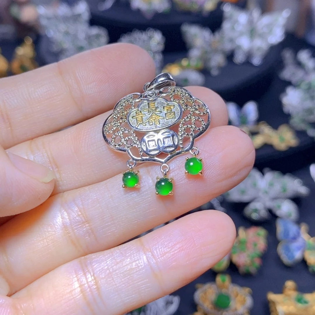 翡翠银S925镶嵌毛衣链天然翡翠