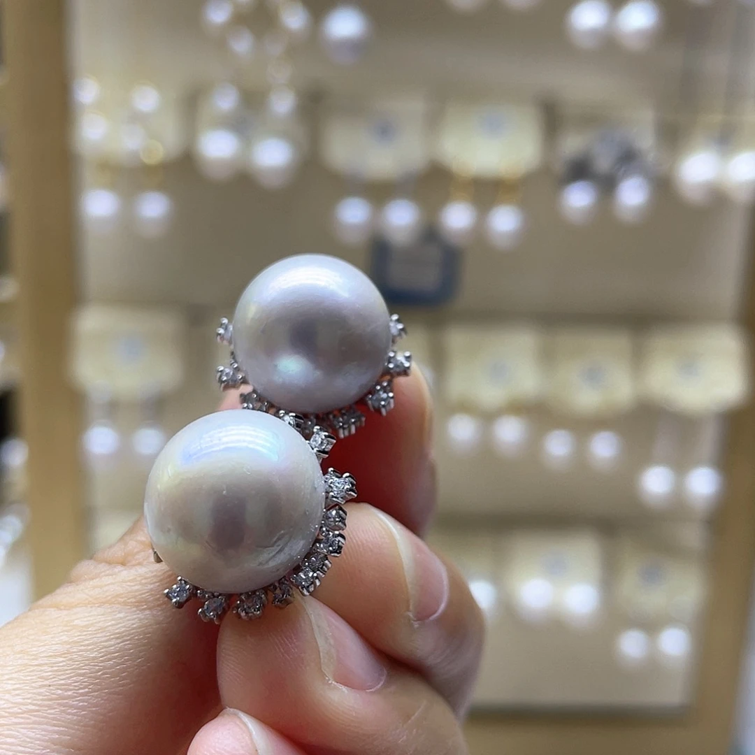 银S925镶嵌淡水珍珠耳饰