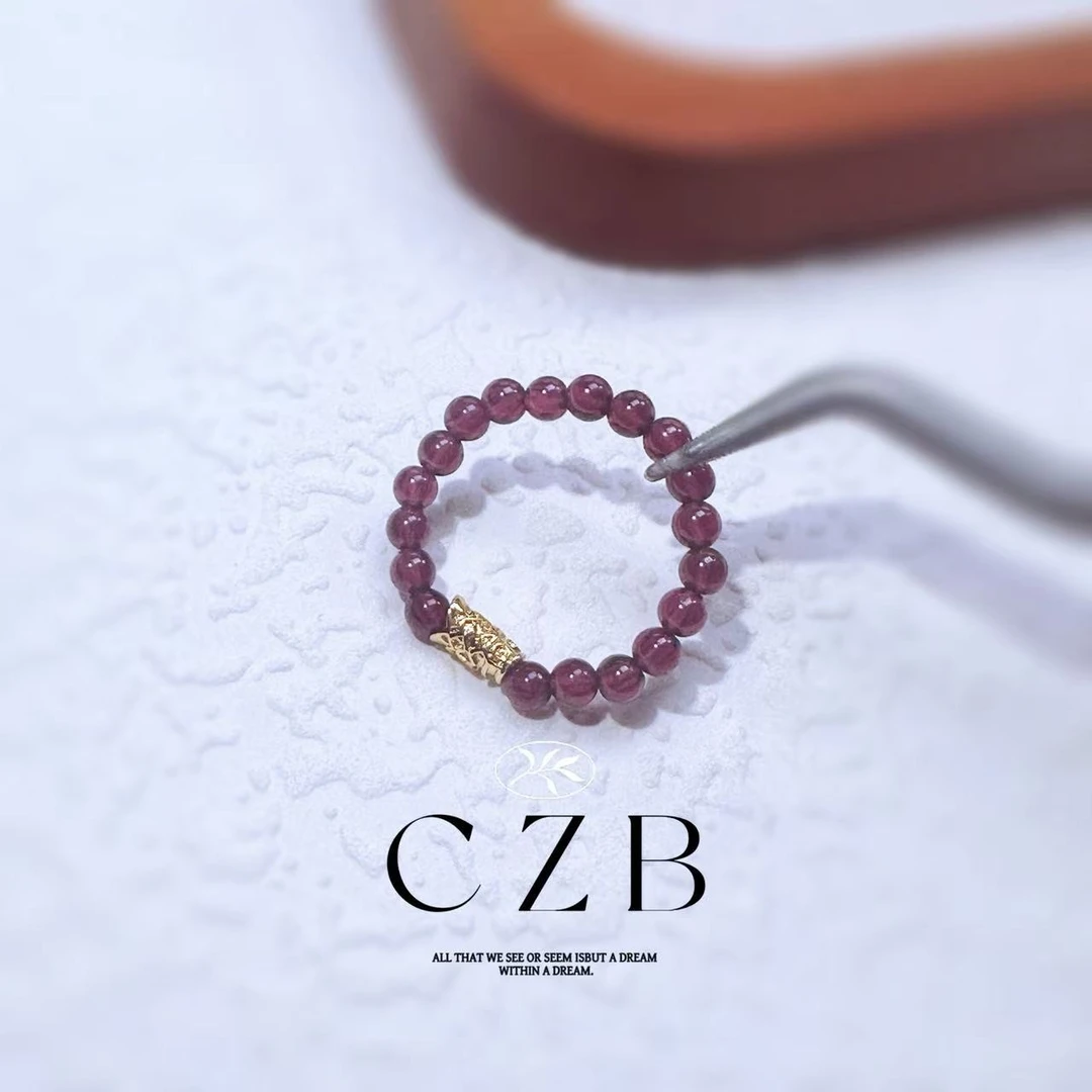 C11天然石榴石（紫牙乌）小锦鲤戒圈戒指