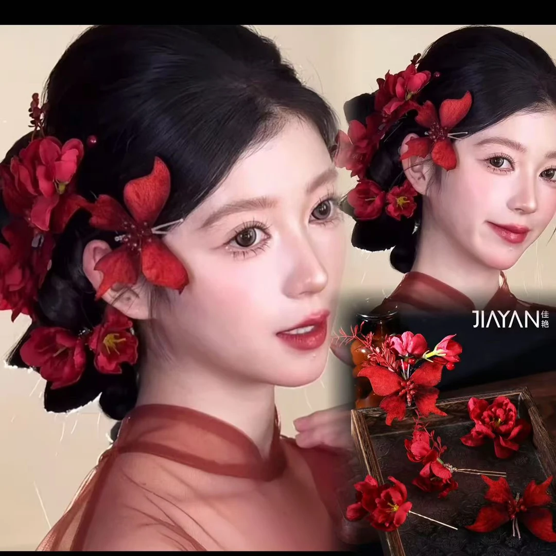 5130新款酒红色蝴蝶敬酒服头饰大气简约新娘头饰