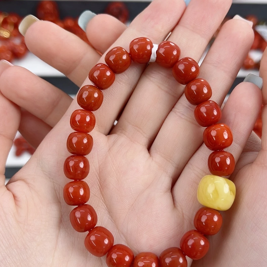 南红玛瑙未镶嵌瓦西柿子锦老型9mm手串