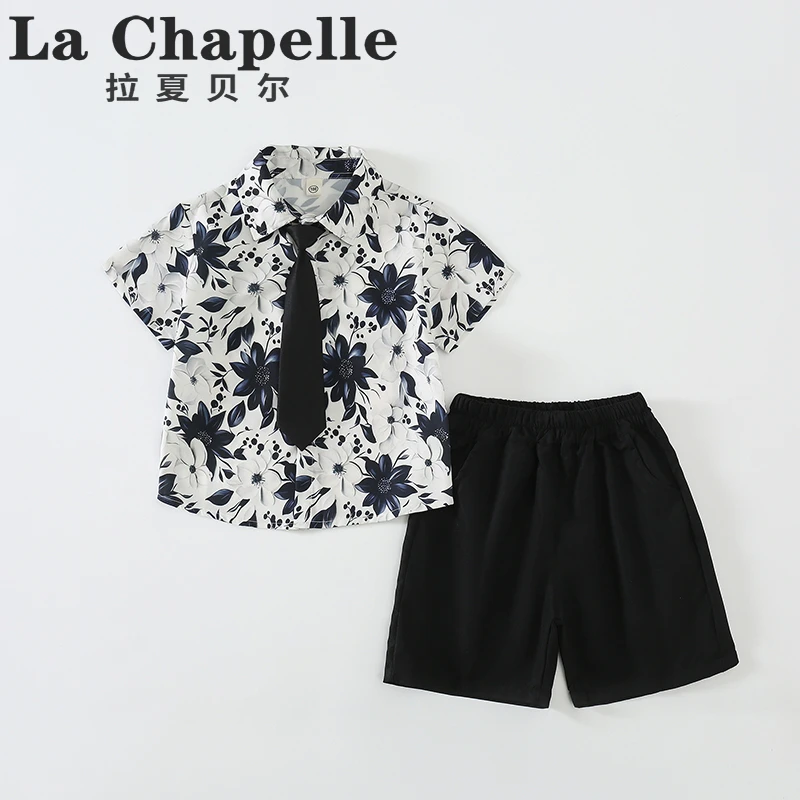 拉夏贝尔男童短袖套装儿童夏季时尚碎花痞帅两件套潮酷LB133
