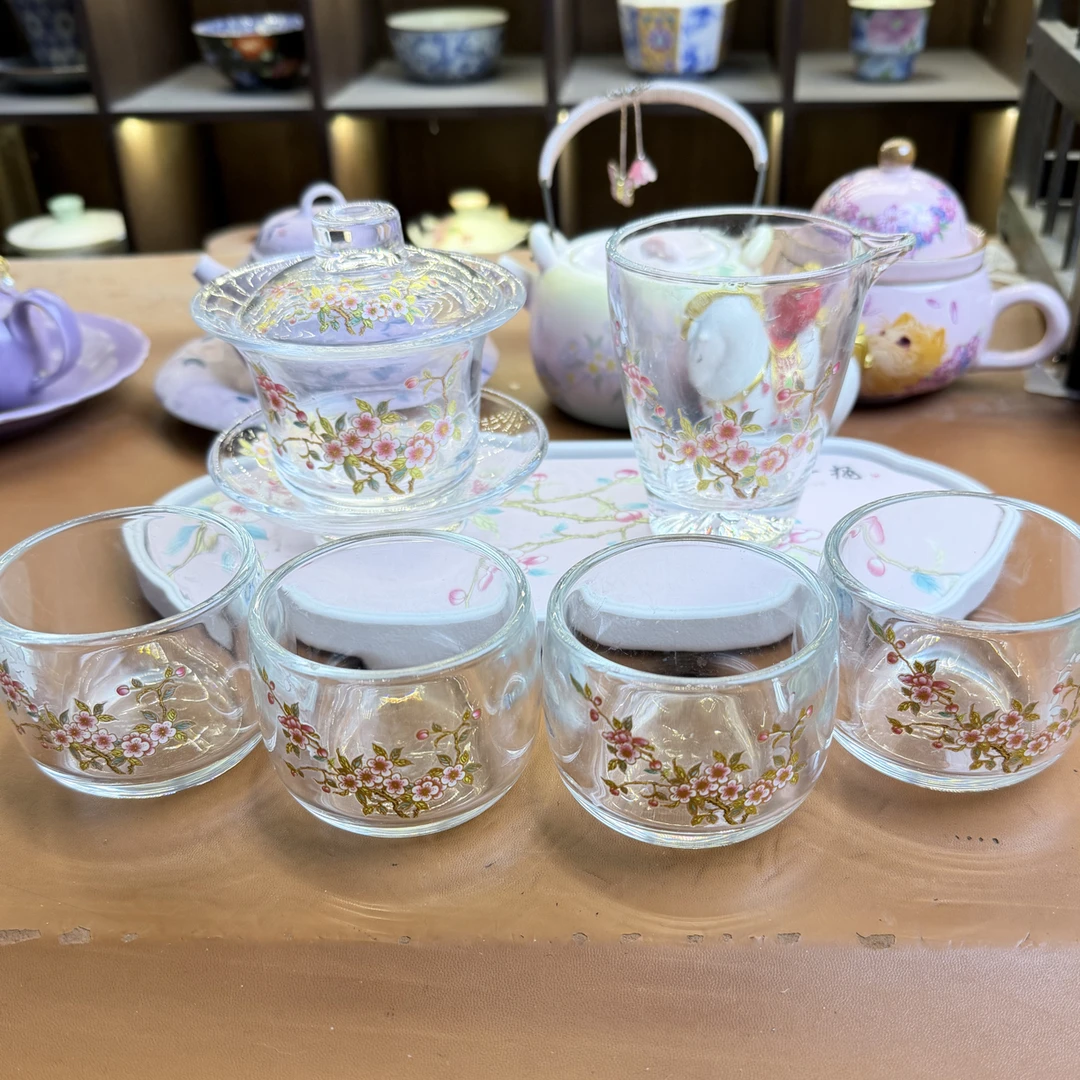 桃李春风水晶盖碗大套组