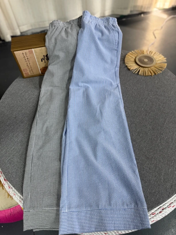 2878韩系经典时尚条纹两色直筒休闲长裤