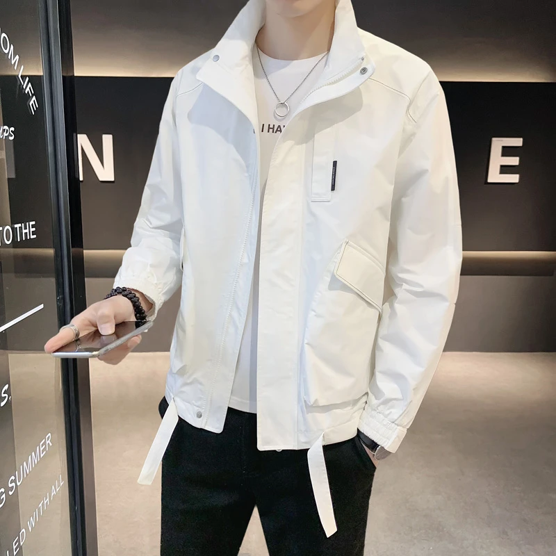 春秋季白色立领夹克男潮牌痞帅短款风衣外套2025新款休闲男装上衣