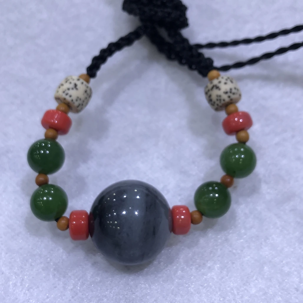 和田玉墨玉籽料时尚百搭大圆珠项链