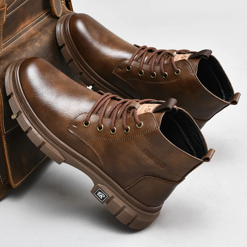 秋冬牛皮切尔西靴子商务休闲男士皮鞋真皮马丁短靴高帮加绒85298