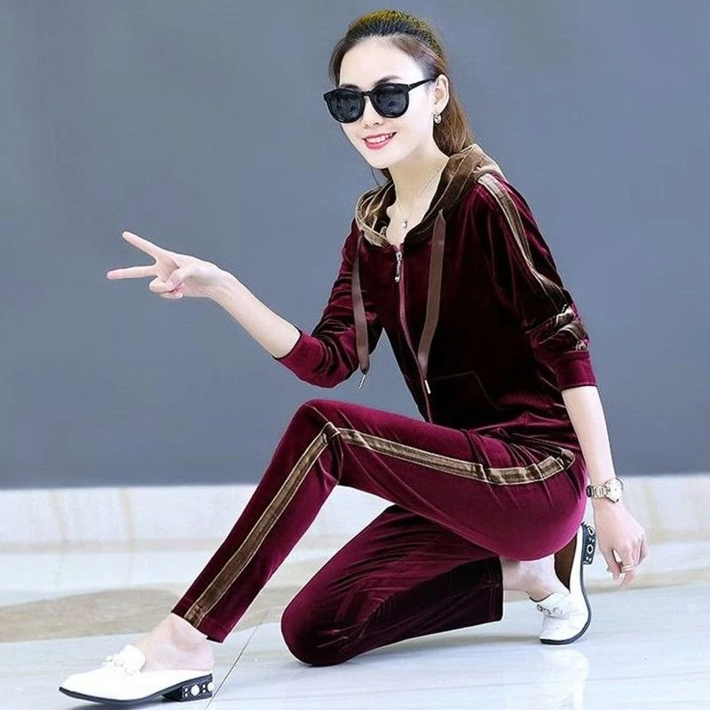 入秋一整套女装春秋金丝绒休闲大码显瘦运动卫衣气质韩版两件套装