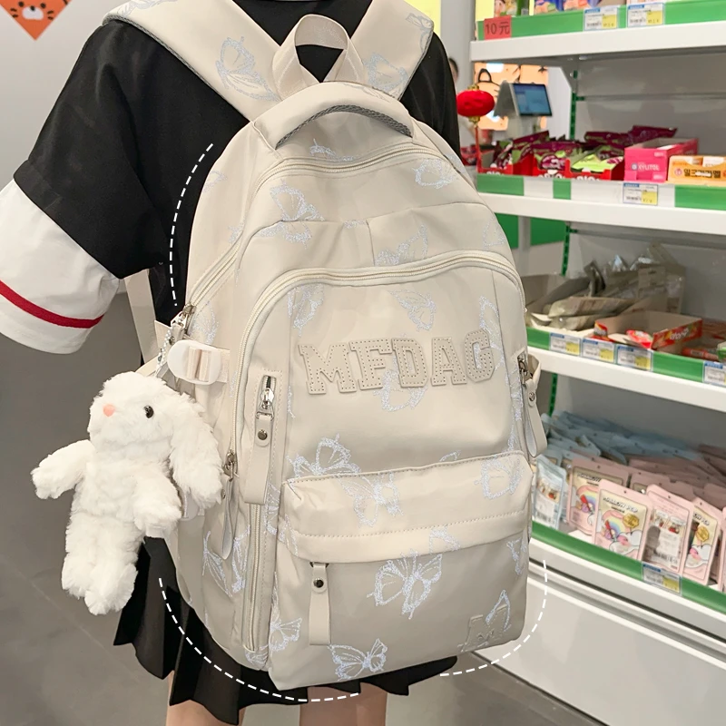 简约书包女初中生森系少女大容量高中生印花双肩包大学生休闲背包