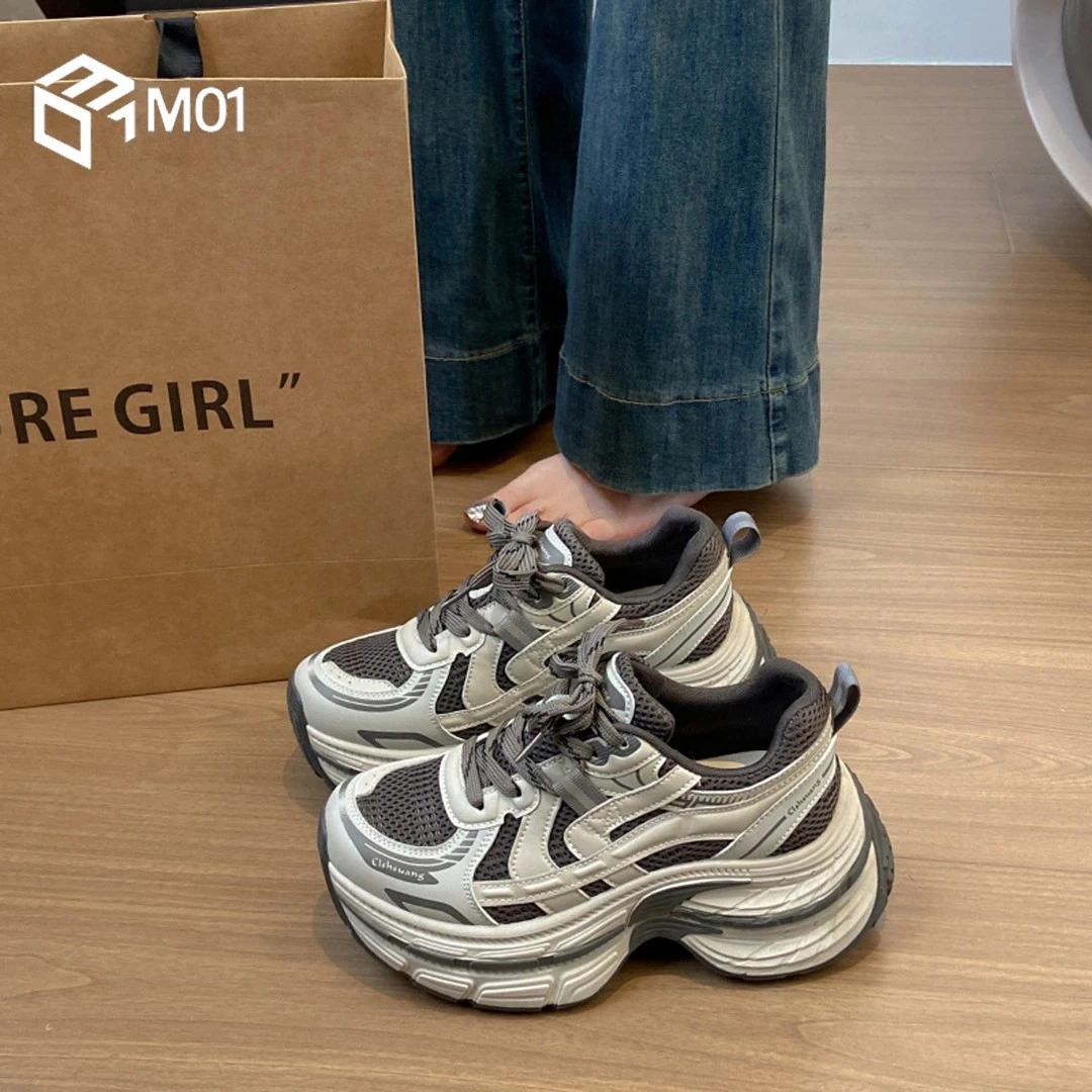 M01爆款厚底松糕老爹鞋女秋冬小个子增高新款灰色运动休闲阿甘鞋