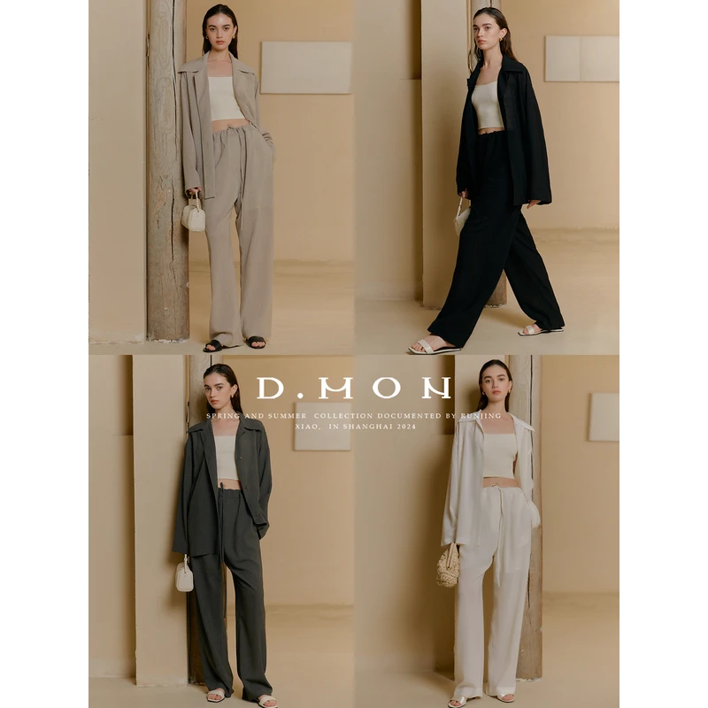 DMON|row 风极简_进口三醋酸宽松衬衫系带长裤休闲套装