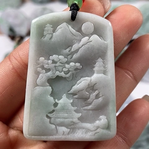 翡翠颈饰未镶嵌山水牌福利