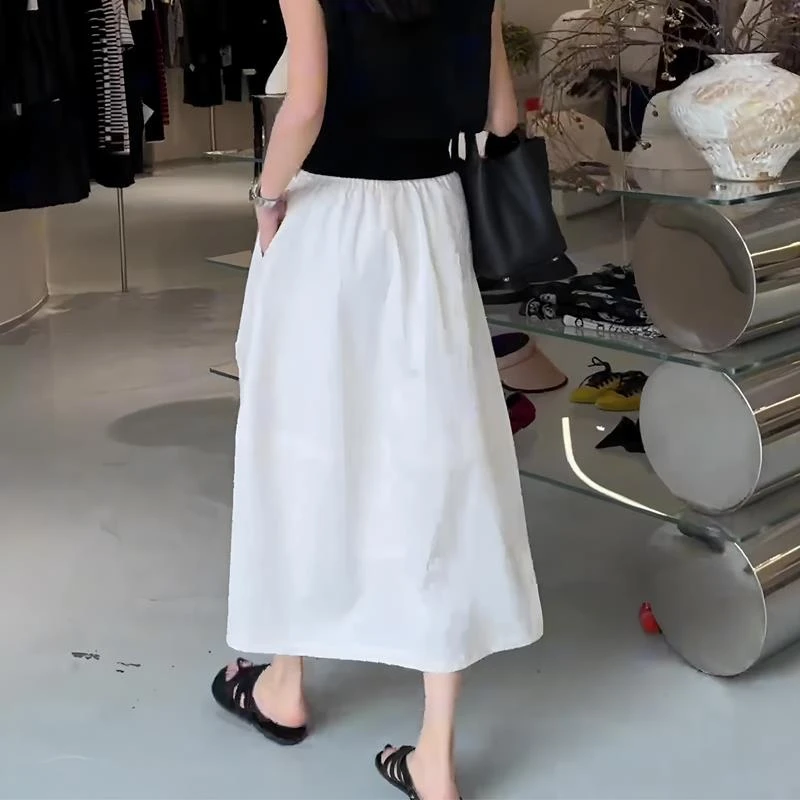 时尚简约白色半身裙女2025夏季新款高腰休闲百搭通勤减龄a字裙子