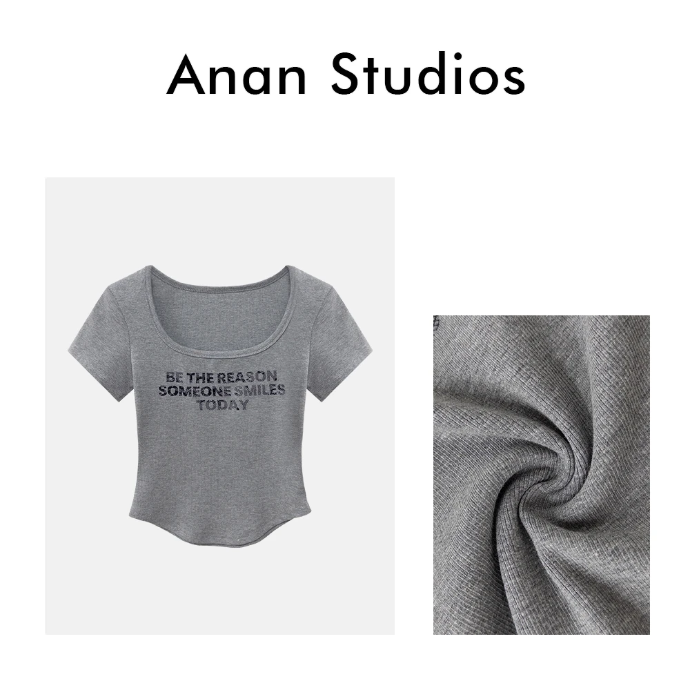 [no退no换]【欢乐颂】新款u领设计感小众修身蕾丝字母上衣 172