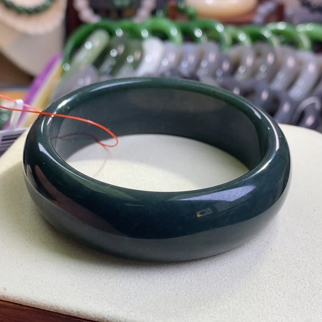 和田玉精品清货价老矿料手镯新疆塔青宽版56.8未镶嵌