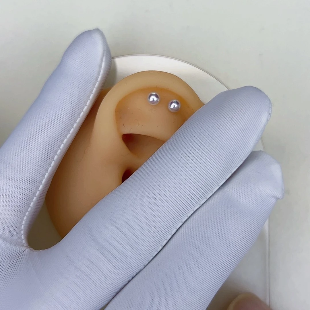 海水珍珠海水akoya天女耳钉3-4mm银S925镶嵌