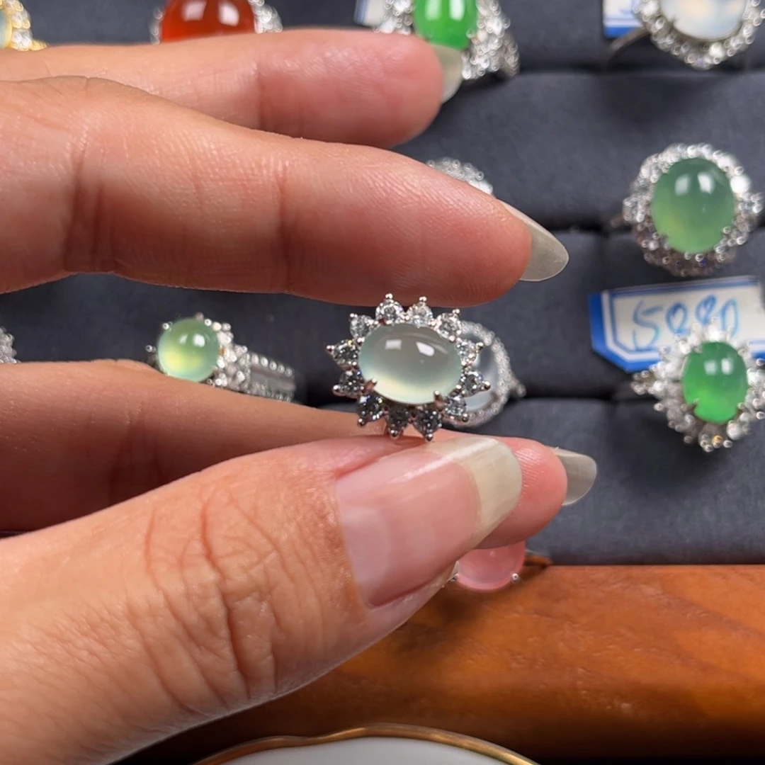 翡翠银S925镶嵌戒指缅甸天然翡翠Ａ货