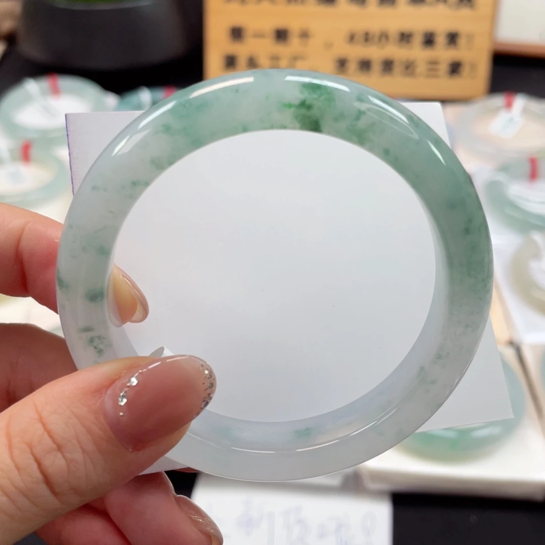 未镶嵌手镯翡翠15号冰海草花泥鳅背新货