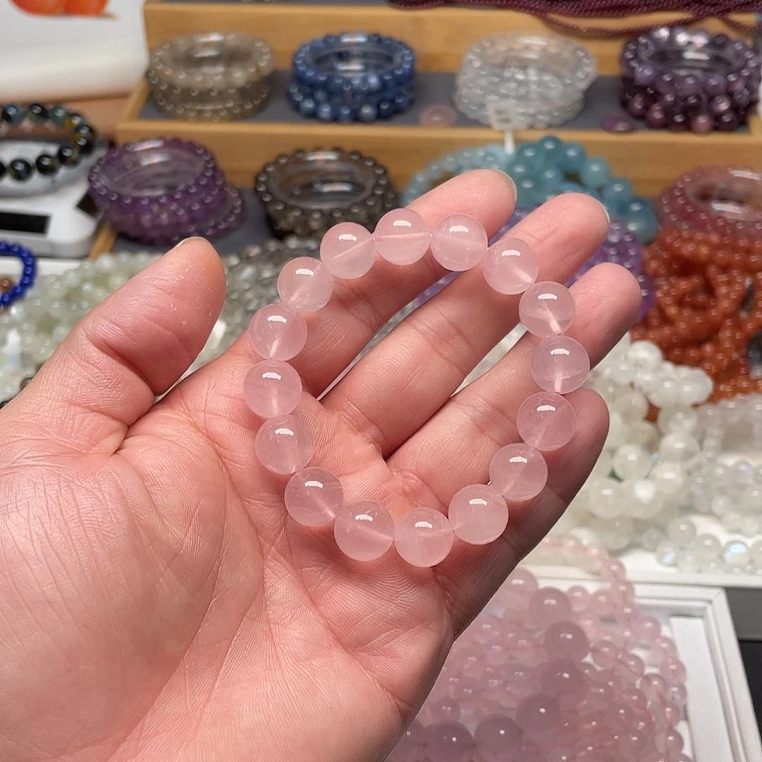 烟晶手链银S925镶嵌嘟**品粉水晶12